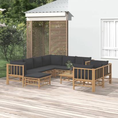 Set mobilier de grădină cu perne gri închis, 10 piese, bambus GartenMobel Dekor
