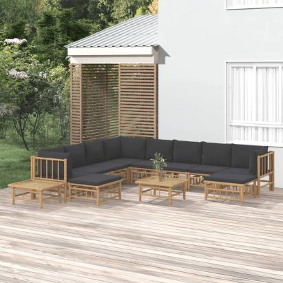 Set mobilier de grădină cu perne gri închis, 12 piese, bambus GartenMobel Dekor