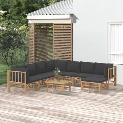 Set mobilier de grădină cu perne gri închis, 9 piese, bambus GartenMobel Dekor