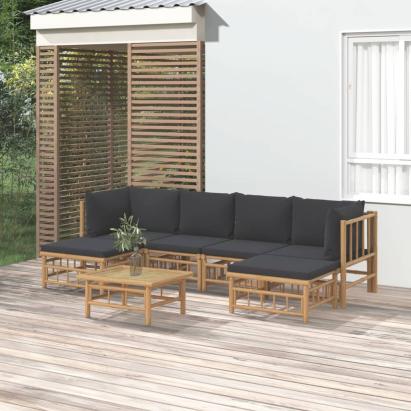 Set mobilier de grădină cu perne gri închis, 7 piese, bambus GartenMobel Dekor