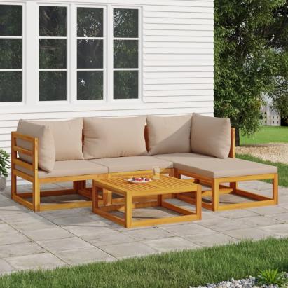 Set mobilier de grădină cu perne gri taupe, 5 piese, lemn masiv GartenMobel Dekor