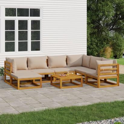 Set mobilier de grădină cu perne gri taupe, 8 piese, lemn masiv GartenMobel Dekor