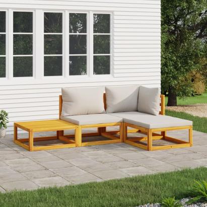 Set mobilier grădină, perne gri deschis, 4 piese, lemn masiv GartenMobel Dekor