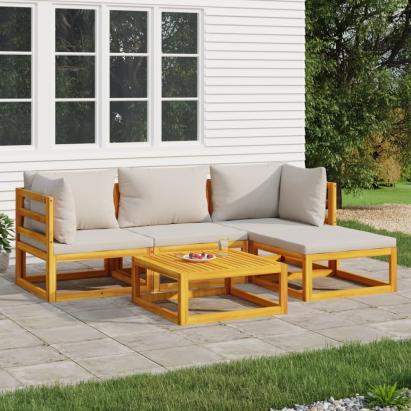 Set mobilier grădină, perne gri deschis, 5 piese, lemn masiv GartenMobel Dekor