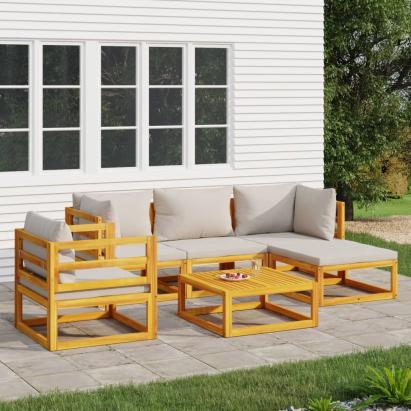 Set mobilier grădină, perne gri deschis, 6 piese, lemn masiv GartenMobel Dekor