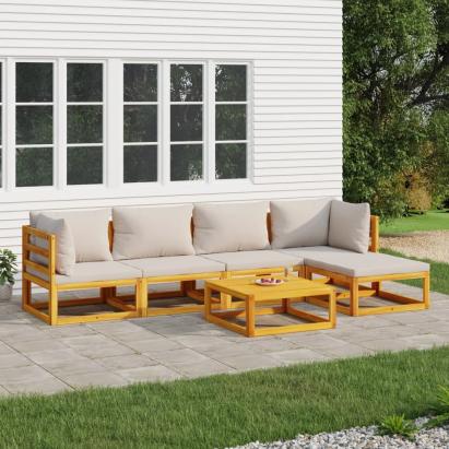 Set mobilier grădină, perne gri deschis, 6 piese, lemn masiv GartenMobel Dekor
