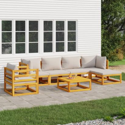 Set mobilier grădină, perne gri deschis, 7 piese, lemn masiv GartenMobel Dekor
