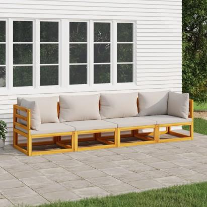 Set mobilier grădină, perne gri deschis, 4 piese, lemn masiv GartenMobel Dekor