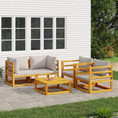 Set mobilier grădină, perne gri deschis, 5 piese, lemn masiv GartenMobel Dekor
