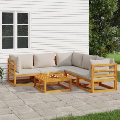 Set mobilier grădină, perne gri deschis, 6 piese, lemn masiv GartenMobel Dekor