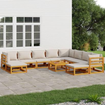 Set mobilier grădină cu perne gri deschis, 11 piese, lemn tec GartenMobel Dekor