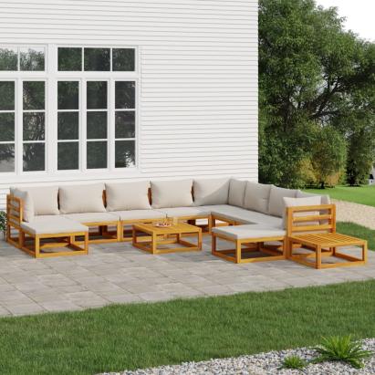 Set mobilier grădină cu perne gri deschis, 12 piese, lemn tec GartenMobel Dekor