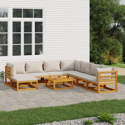 Set mobilier grădină cu perne gri deschis, 9 piese, lemn pin GartenMobel Dekor