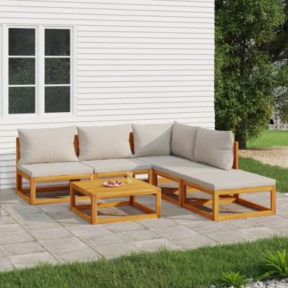 Set mobilier grădină, perne gri deschis, 6 piese, lemn masiv GartenMobel Dekor