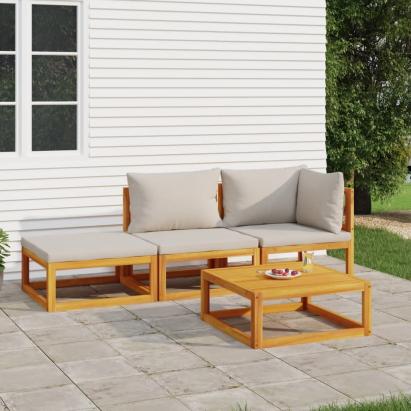 Set mobilier grădină, perne gri deschis, 4 piese, lemn masiv GartenMobel Dekor