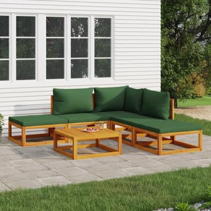 Set mobilier de grădină cu perne verzi, 6 piese, lemn masiv GartenMobel Dekor