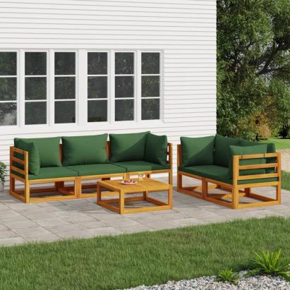 Set mobilier de grădină cu perne verzi, 6 piese, lemn masiv GartenMobel Dekor