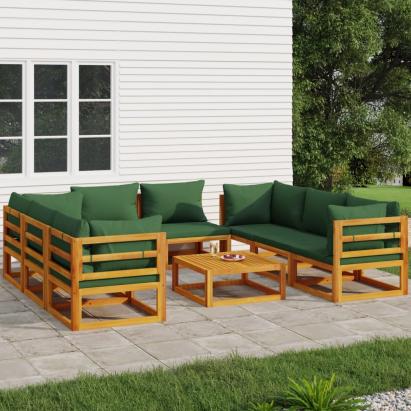 Set mobilier de grădină cu perne verzi, 9 piese, lemn masiv GartenMobel Dekor