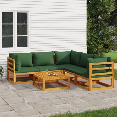 Set mobilier de grădină cu perne verzi, 6 piese, lemn masiv GartenMobel Dekor