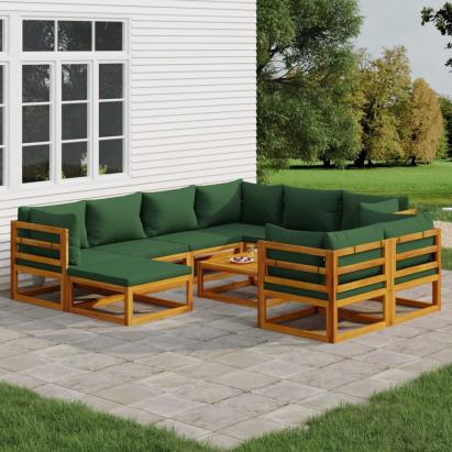 Set mobilier de grădină cu perne verzi, 10 piese, lemn masiv GartenMobel Dekor