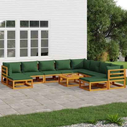 Set mobilier grădină cu perne verzi, 11 piese, lemn masiv pin GartenMobel Dekor