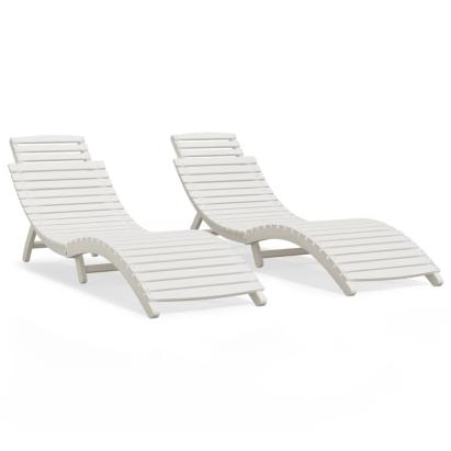 Șezlonguri, 2 buc, alb, 184x55x64 cm, lemn masiv de acacia GartenMobel Dekor