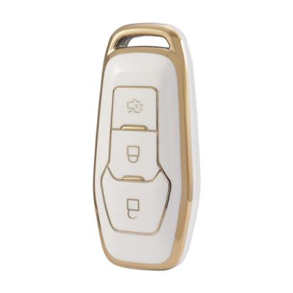 Husa Cheie Smartkey Ford Ranger, Explorer, 3 Butoane, Tpu, Alb cu contur auriu AutoProtect KeyCars