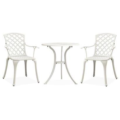 Set mobilier bistro, 3 piese, alb, aluminiu turnat GartenMobel Dekor