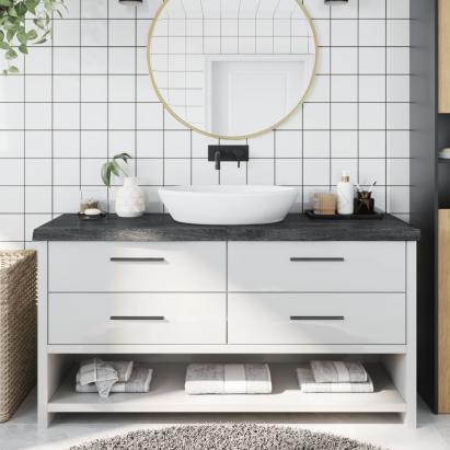 Blat de baie, gri închis, 160x60x(2-6) cm, lemn masiv tratat GartenMobel Dekor