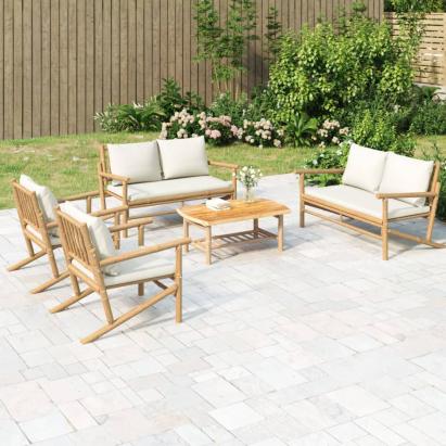 Set mobilier de grădină cu perne alb crem, 2 piese, bambus GartenMobel Dekor