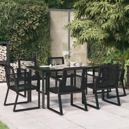 Set mobilier de grădină, 7 piese, negru, ratan PVC GartenMobel Dekor
