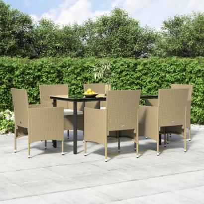 Set de masă pentru grădină, 5 piese, cu perne, bej și negru GartenMobel Dekor
