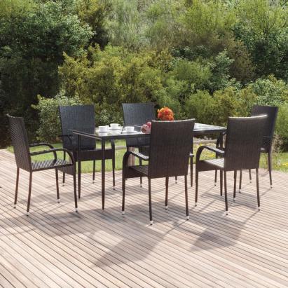 Set mobilier de grădină, 7 piese, negru, poliratan GartenMobel Dekor