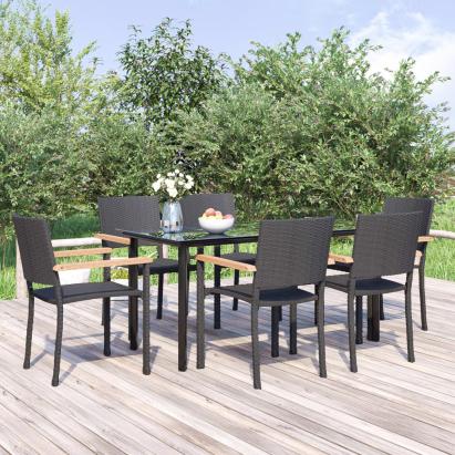 Set mobilier de grădină, 7 piese, negru, poliratan GartenMobel Dekor