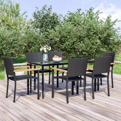 Set mobilier de grădină, 7 piese, negru, poliratan GartenMobel Dekor