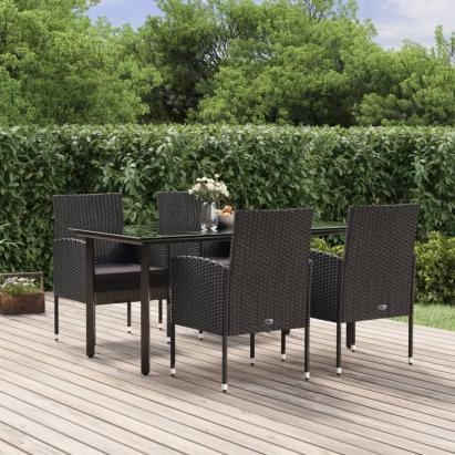 Set mobilier de grădină cu perne, 5 piese, negru, poliratan GartenMobel Dekor