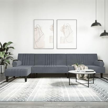 Canapea extensibilă în formă de L gri 260x140x70 cm catifea GartenMobel Dekor