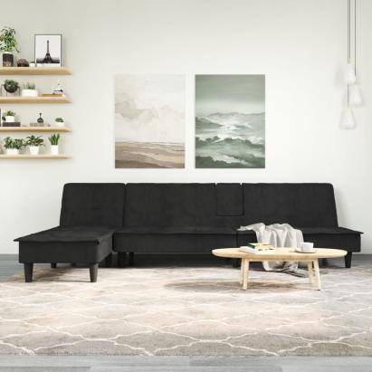 Canapea în formă de L negru 255x140x70 cm catifea GartenMobel Dekor