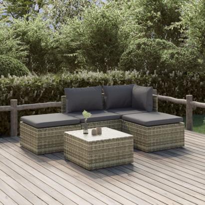 Set mobilier de grădină cu perne, 5 piese, gri, poliratan GartenMobel Dekor