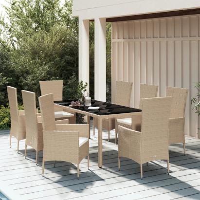 Set de masă pentru grădină, 9 piese, cu perne, bej, poliratan GartenMobel Dekor