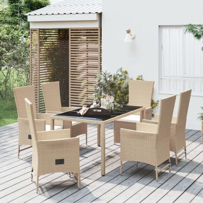 Set de masă pentru grădină, 7 piese, cu perne, bej, poliratan GartenMobel Dekor