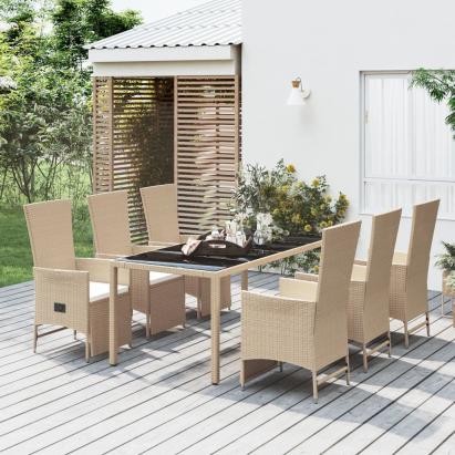 Set de masă pentru grădină, 7 piese, cu perne, bej, poliratan GartenMobel Dekor