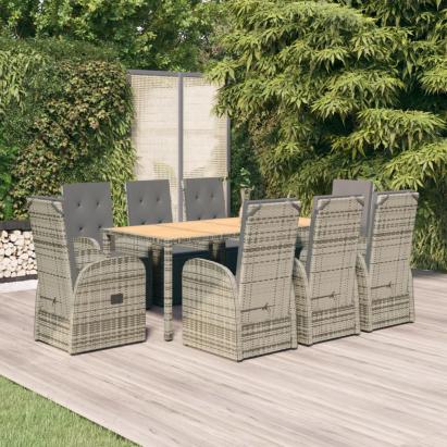 Set mobilier grădină cu perne, 9 piese, gri, poliratan GartenMobel Dekor