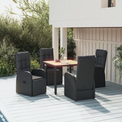 Set masă pentru grădină, 5 piese, negru, poliratan/lemn acacia GartenMobel Dekor