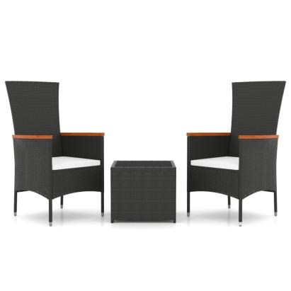 Set șezlonguri grădină, 3 piese, negru, poliratan&oțel GartenMobel Dekor