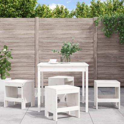 Set de dining pentru grădină, 5 piese, alb, lemn masiv de pin GartenMobel Dekor