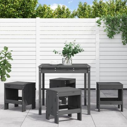 Set de dining pentru grădină, 5 piese, gri, lemn masiv de pin GartenMobel Dekor