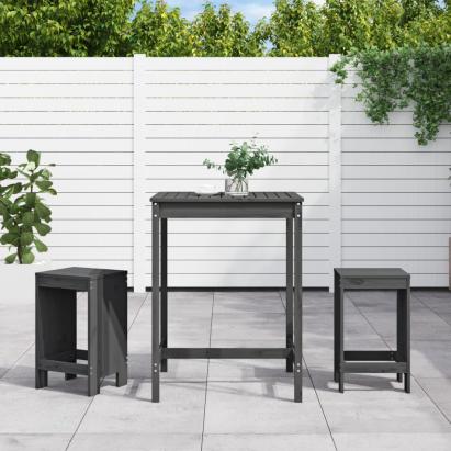 Set bar de grădină, 3 piese, gri, lemn masiv de pin GartenMobel Dekor