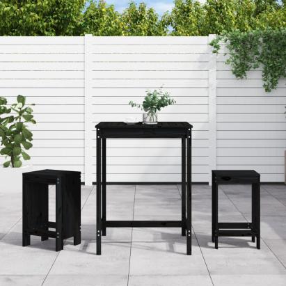 Set bar de grădină, 3 piese, negru, lemn masiv de pin GartenMobel Dekor
