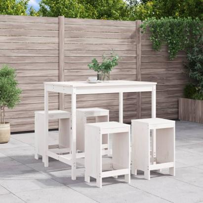 Set de bar pentru grădină, 5 piese, alb, lemn masiv de pin GartenMobel Dekor
